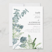 ライトな sage カラーと緑の葉の優雅な ブライダルシャワー 招待状 (正面)