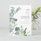 ライトな sage カラーと緑の葉の優雅な ブライダルシャワー 招待状 (スタンド正面)