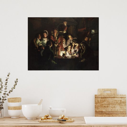 ライトによるエアポンプでの鳥の実験 ポスター (キッチン)