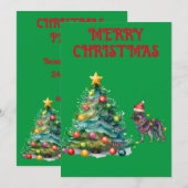 ライトに包まれたクリスマスツリーとドイツ牧羊犬 招待状 (正面/裏面)