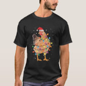 ライトに照らされるニワトリサンタのツリー Tシャツ (正面)
