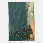 ライトのある夜のヴィンテージクリスマスツリー キッチンタオル (縦)