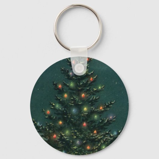 ライトのある夜のヴィンテージクリスマスツリー キーホルダー (正面)