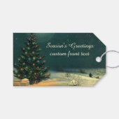 ライトのある夜のヴィンテージクリスマスツリー ギフトタグ (正面(横))