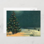 ライトのある夜のヴィンテージクリスマスツリー シーズンポストカード (正面/裏面)