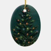 ライトのある夜のヴィンテージクリスマスツリー セラミックオーナメント (正面)
