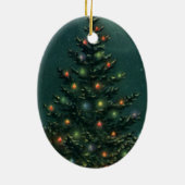 ライトのある夜のヴィンテージクリスマスツリー セラミックオーナメント (裏面)
