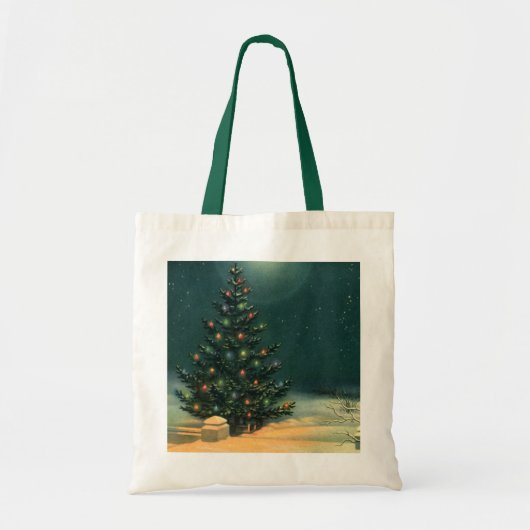 ライトのある夜のヴィンテージクリスマスツリー トートバッグ (正面)