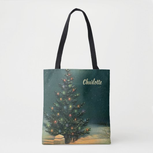 ライトのある夜のヴィンテージクリスマスツリー トートバッグ (正面)
