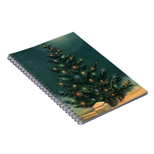 ライトのある夜のヴィンテージクリスマスツリー ノートブック (右側)