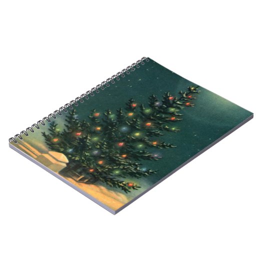 ライトのある夜のヴィンテージクリスマスツリー ノートブック (左側)