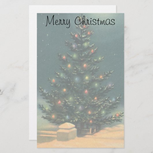 ライトのある夜のヴィンテージクリスマスツリー 便箋 (正面/裏面)