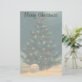 ライトのある夜のヴィンテージクリスマスツリー 便箋 (スタンド正面)