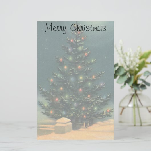 ライトのある夜のヴィンテージクリスマスツリー 便箋 (スタンド正面)