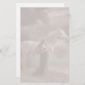 ライトのイメージのノスタルジックで旧式な女性及び馬はペット衰退します 便箋 (正面/裏面)