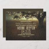 ライトのストリングが飾られたラスティックな結婚式の披露宴 招待状 (正面/裏面)