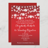 ライトのストリングと白い雪の結晶 赤い結婚式 招待状 (正面/裏面)