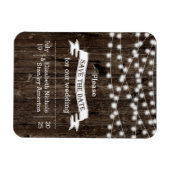 ライトのストリングス ウッド サマー ウェディング Save the Date マグネット (横)