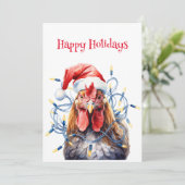 ライトの中のニワトリ　水彩画のクリスマス・ホリデー シーズンカード (スタンド正面)