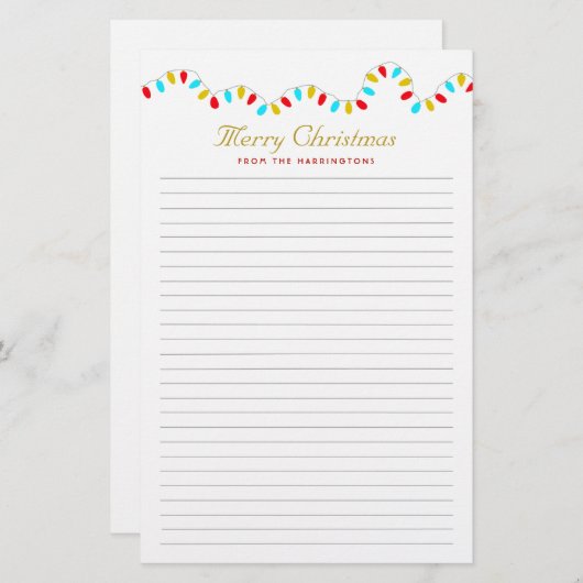 ライトの列の個人的なクリスマスライティング紙 便箋 (正面/裏面)