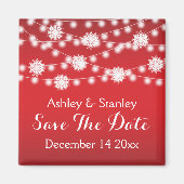 ライトの列,スノーフレーク結婚式の日付を保存 マグネット (正面)