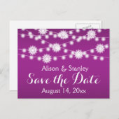 ライトの列,スノーフレーク結婚式の日付を保存 案内ポストカード (正面/裏面)