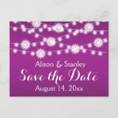 ライトの列,スノーフレーク結婚式の日付を保存 案内ポストカード (正面)