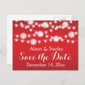 ライトの列，スノーフレーク結婚式の日付を保存 案内ポストカード (正面/裏面)