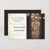 ライトの文字列の彫りハート結婚式RSVPカード 出欠カード (正面/裏面)