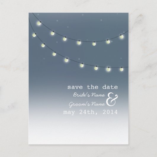 ライトの文字列アウトドア夕べ日付の保存 案内ポストカード (正面)