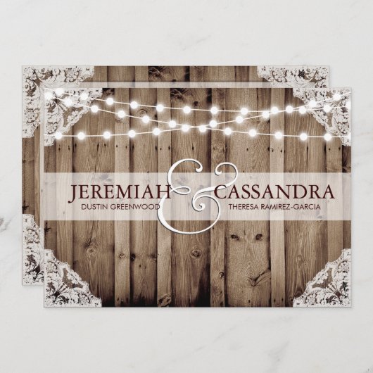ライトの文字列 – ホワイトレース結婚式招待状 招待状 (正面/裏面)