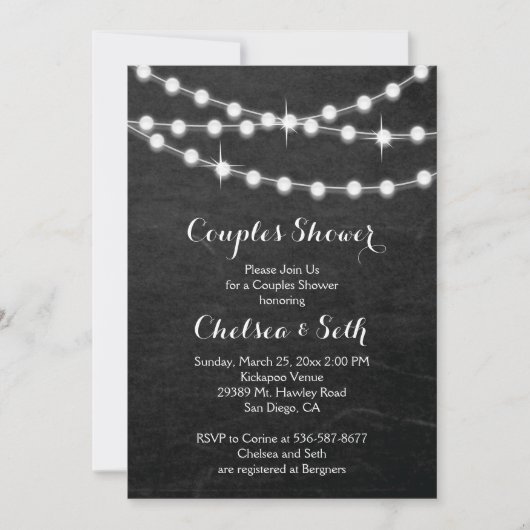 ライトの文字列Chalkboard背景 招待状 (正面)