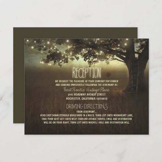 ライトの木のラスティックな結婚式の披露宴 エンクロージャーカード (正面/裏面)