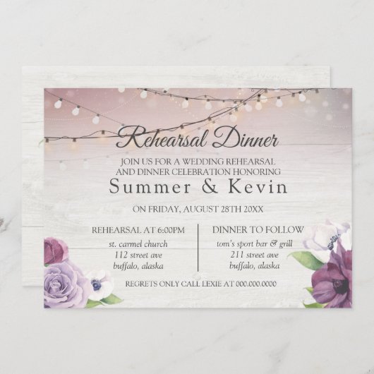 ライトの木製ストリングピーニーリハーサルディナー 招待状 (正面/裏面)