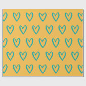 ライトの緑の黄色の手書きハート ラッピングペーパー (フラット)