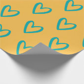 ライトの緑の黄色の手書きハート ラッピングペーパー (角)