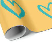 ライトの緑の黄色の手書きハート ラッピングペーパー (ロールコーナー)