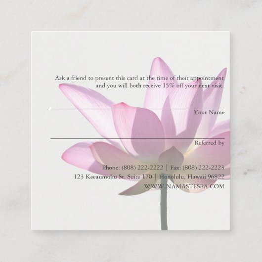 ライトまたはピンクのはすホリスティックな健康の紹介の© スクエア名刺 (裏面)