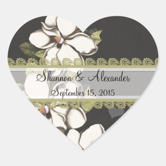 ライトアイボリーヴィンテージマグノリアステッカー ハートシール (正面)