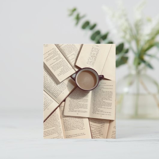 ライトアカデミアエステティックコーヒーと書籍 ポストカード (スタンド正面)