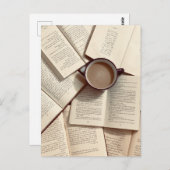 ライトアカデミアエステティックコーヒーと書籍 ポストカード (正面/裏面)