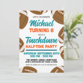 ライトアクアオレンジ サッカー ハーフタイム バースデーパーティー 招待状 (スタンド正面)