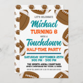 ライトアクアオレンジ サッカー ハーフタイム バースデーパーティー 招待状 (正面/裏面)