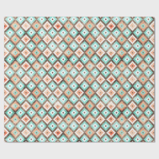 ライトアクアターコイズティール（緑がかった色）オレンジホワイトモザイクアート ラッピングペーパー (フラット)