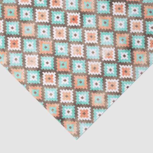 ライトアクアターコイズティール（緑がかった色）オレンジホワイトモザイクアート 薄葉紙 (詳細)