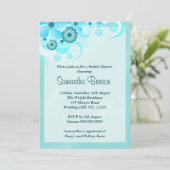 ライトアクアブルーのハイビスカスフラワーブライダルシャワー 招待状 (スタンド正面)