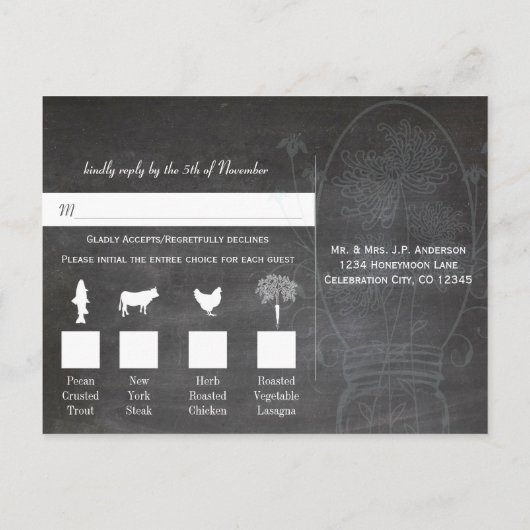 ライトアクアブルーのメイソンジャー黒板ウェディング ポストカード (裏面)