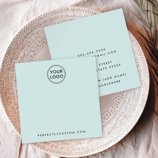 ライトアクアブルーカスタムロゴのイヤリングディスプレイカード