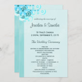 ライトアクアブルーターコイズフローラ結婚式 プログラム (正面/裏面)