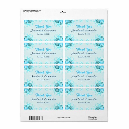 ライトアクアブルーティール（緑がかった色）フローララージ結婚式の引き出物 ラベル (フルシート)